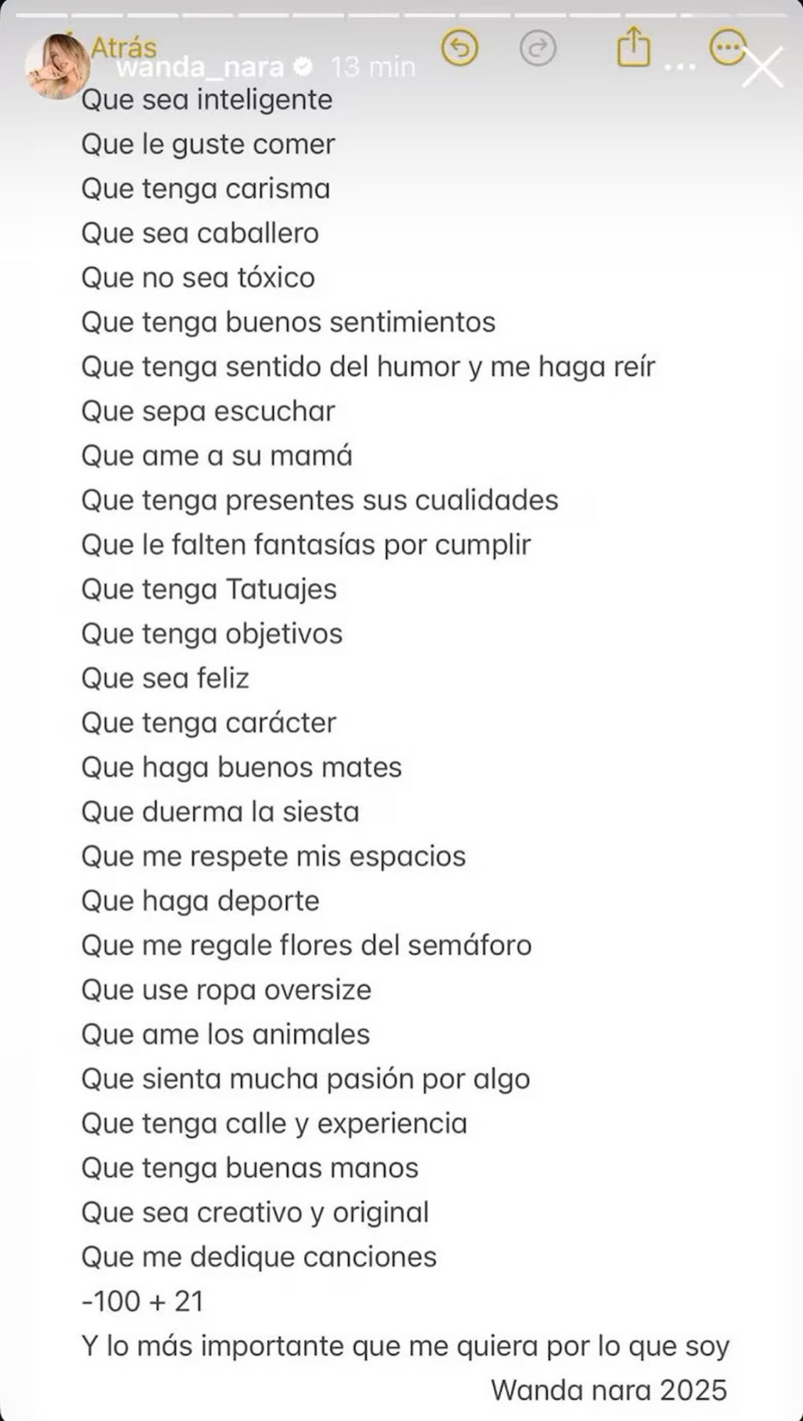 ¿Qué se ocupa para ser novio de Wanda Nara? Ella publica su lista de requisitos