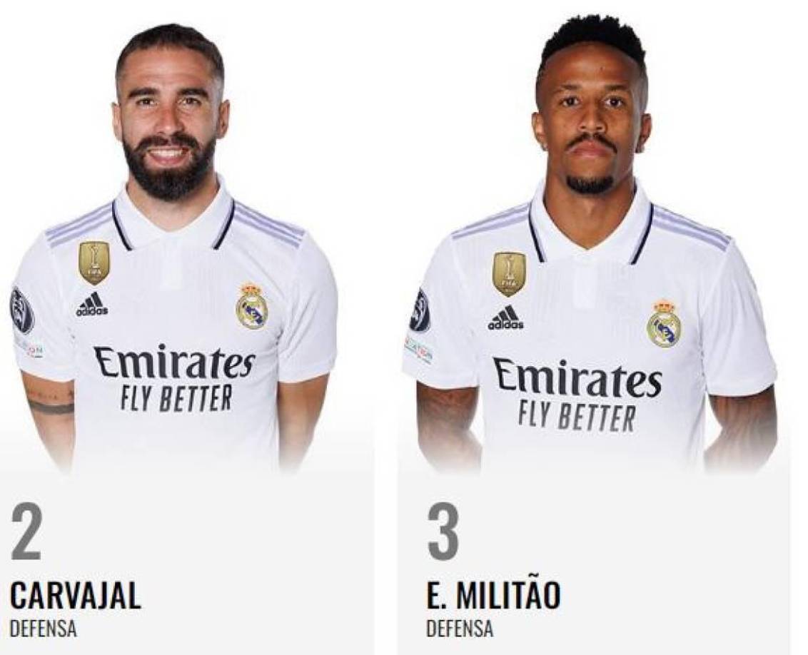Por parte de Dani Carvajal y Eder Militao continúan con el “2” y “3”, respectivamente.