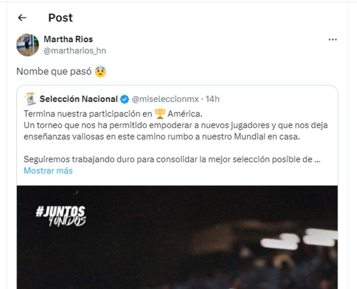 La periodista hondureña Martha Ríos dejó un comentario tras el fracaso de México.