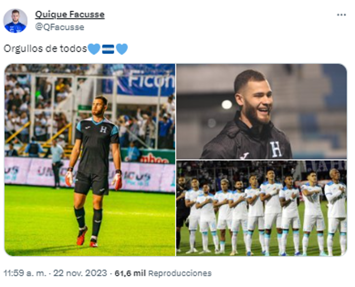 Enrique Facussé, tercer arquero de Honduras y expulsado por reclamarle a Iván Barton comentó en sus redes sociales: “Orgulloso de todos. Todo Honduras nos juntamos y apoyamos a la ‘H’, sea donde sea que estemos”.