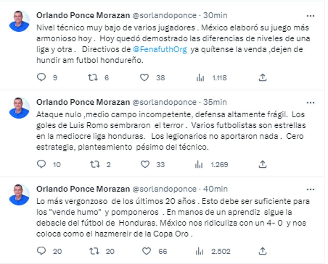 Orlando Ponce no perdonó y no tuvo piedad contra Diego Vázquez y la Selección de Honduras.