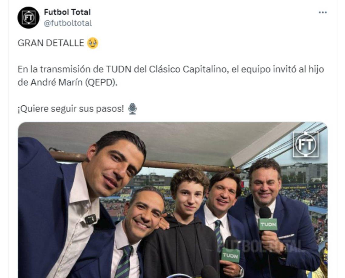 El hijo de André Marín compartió con los encargados de la transmisión del duelo América vs Pumas.