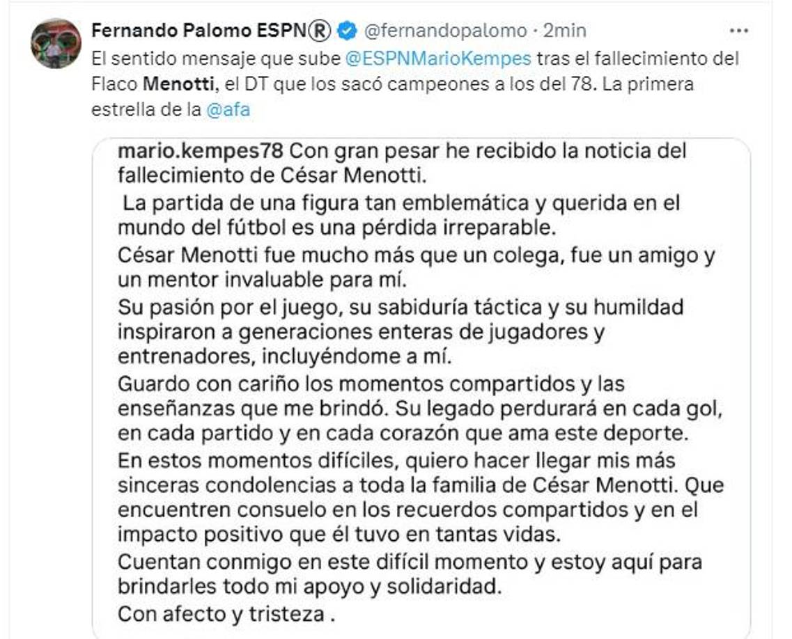 Argentina y el mundo del fútbol lloran la muerte de Menotti