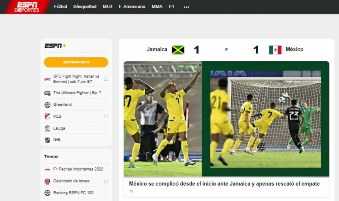 ESPN - “México se complicó desde el inicio ante Jamaica y apenas rescató el empate”.