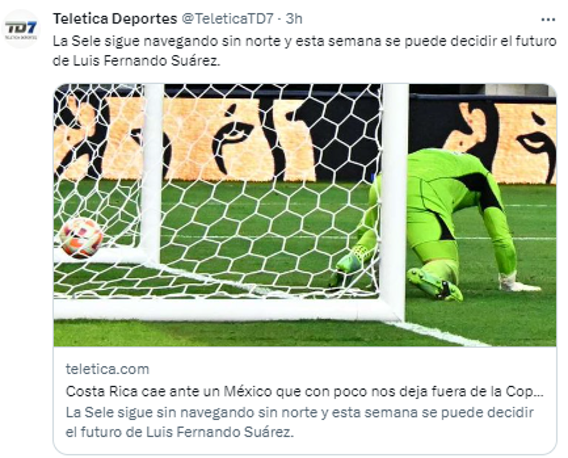 Teletica Deportes: “La Sele sigue navegando sin norte y esta semana se puede decidir el futuro de Luis Fernando Suárez”.