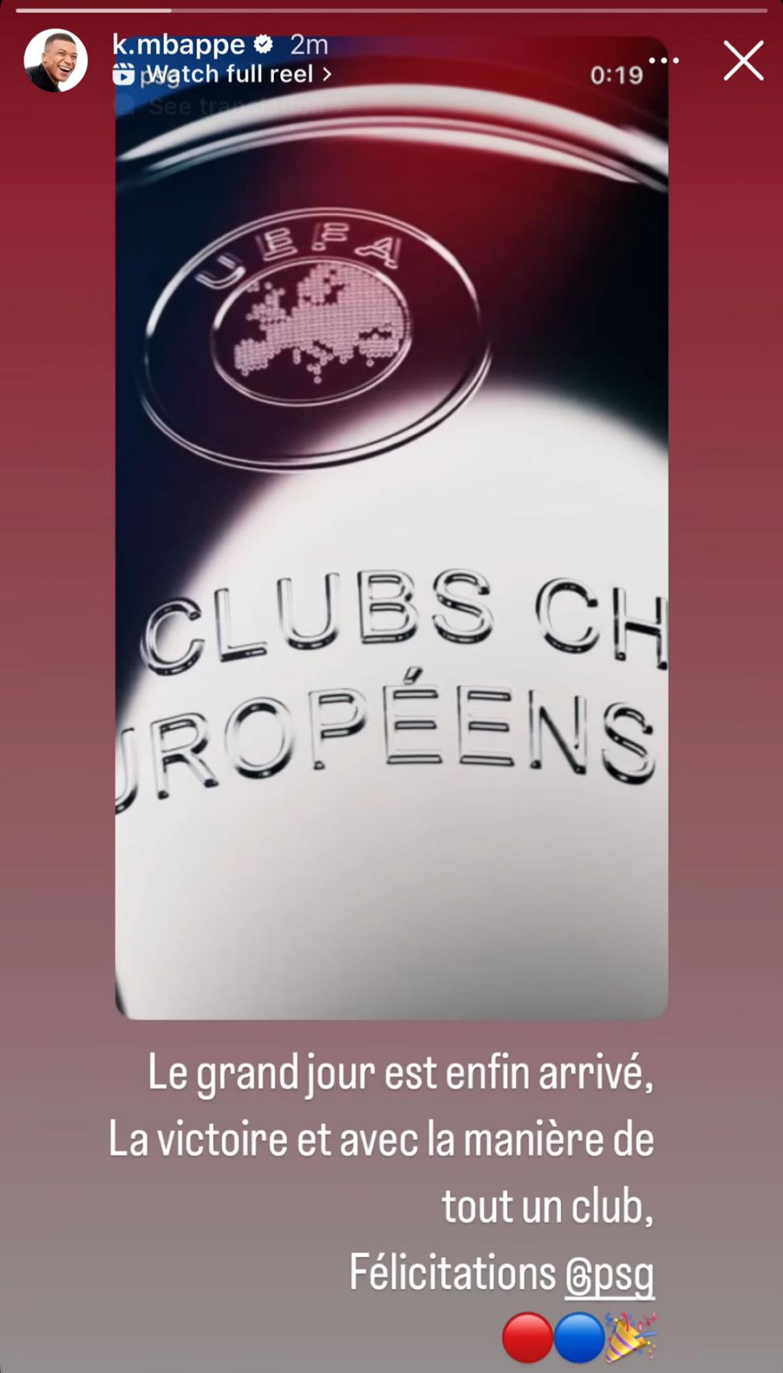 El mensaje que publicó Mbappé en su Instagram.