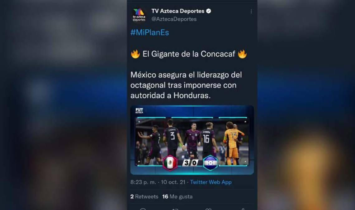 Azteca Deportes: “El Gigante de la Concacaf. México asegura el liderazgo del octagonal tras imponerse con autoridad a Honduras”.