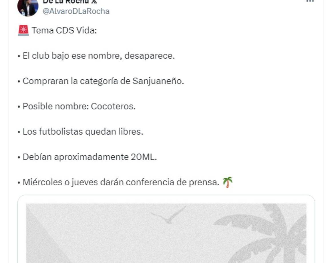 Álvaro de La Rocha brindó detalles sobre lo que estará pasando con el Vida.
