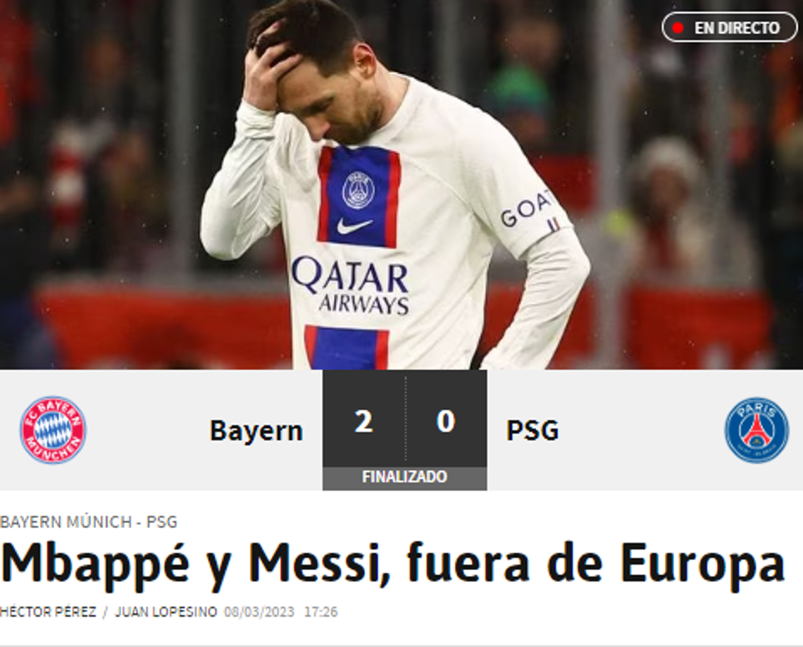 Diario As de España: Mbapp<b>é </b>y Messi, fuera de Europa”.
