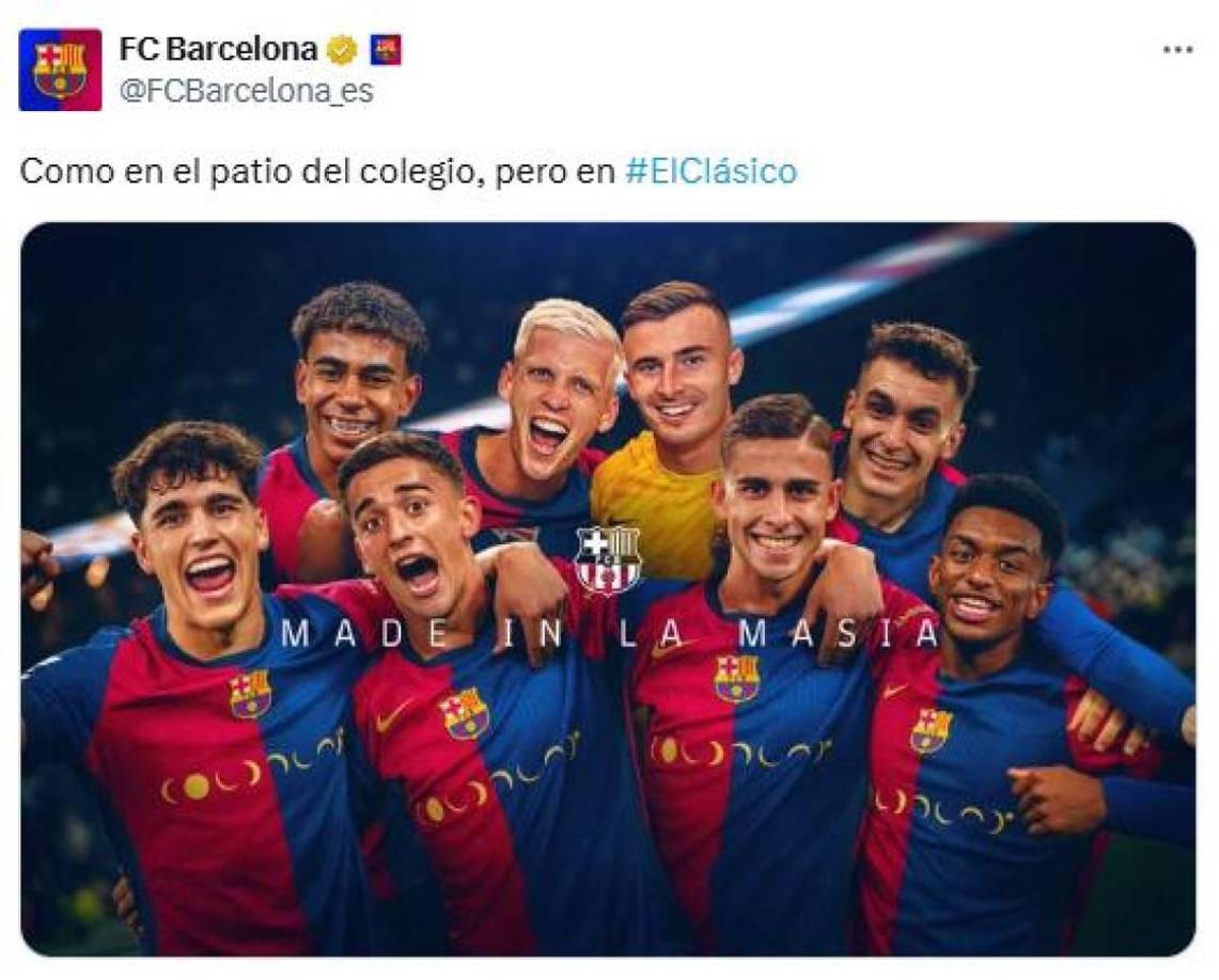 Para rematar, publicaron esta foto con los canteranos: “Como en el patio del colegio, pero en el Clásico”.