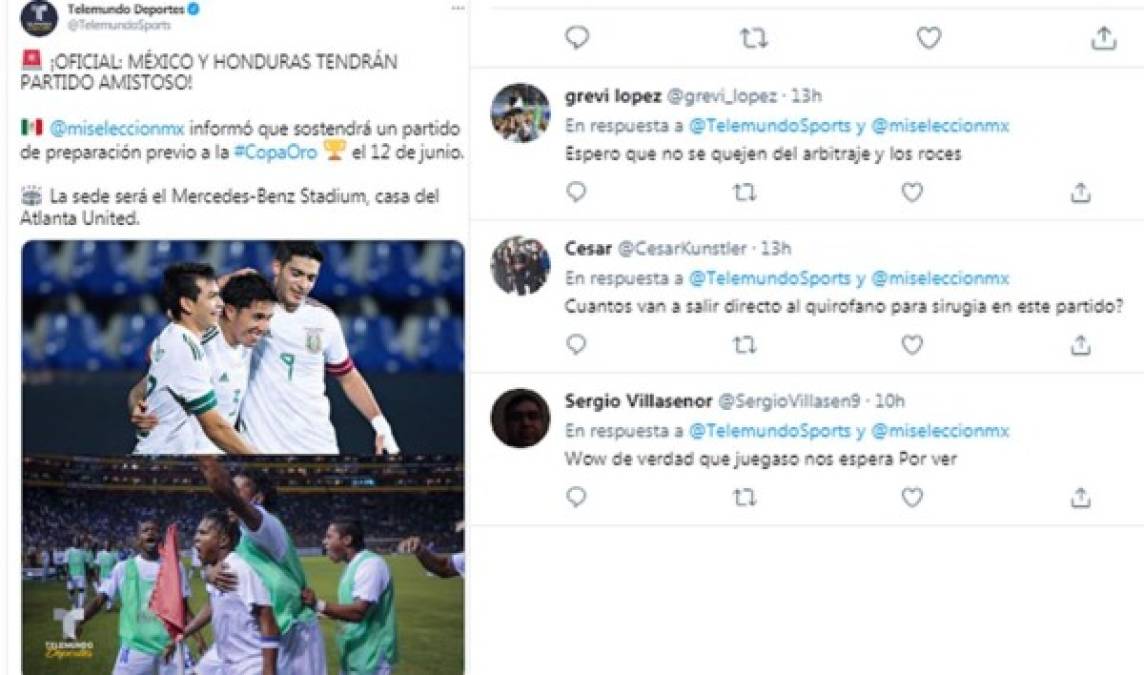 Los comentarios que recibió la publicación de Telemundo Deportes al dar a conocer la noticia del amistoso México-Honduras.