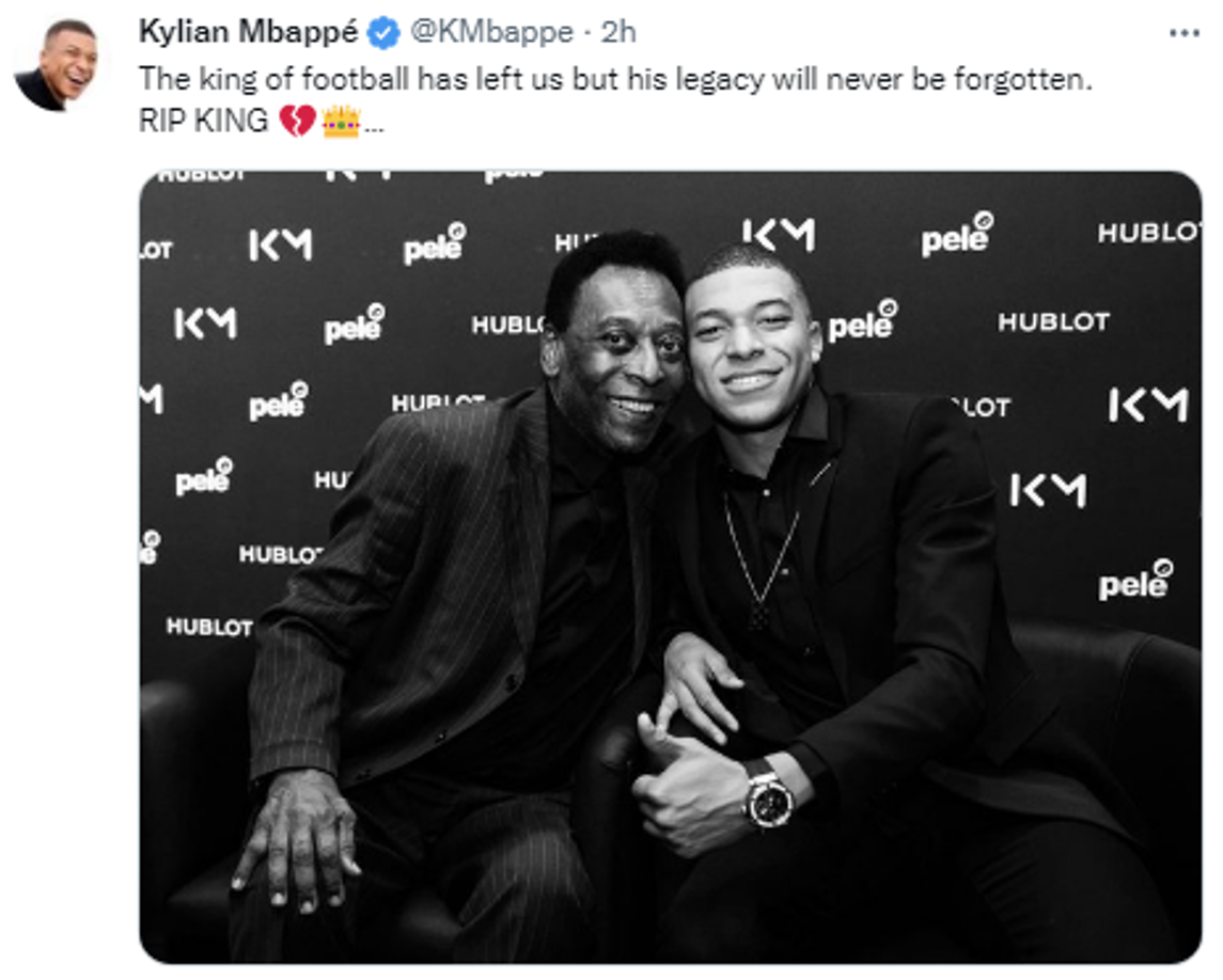 Mbappé lanzó un sentido mensaje: “El rey del fútbol nos ha dejado, pero su legado nunca será olvidado”.