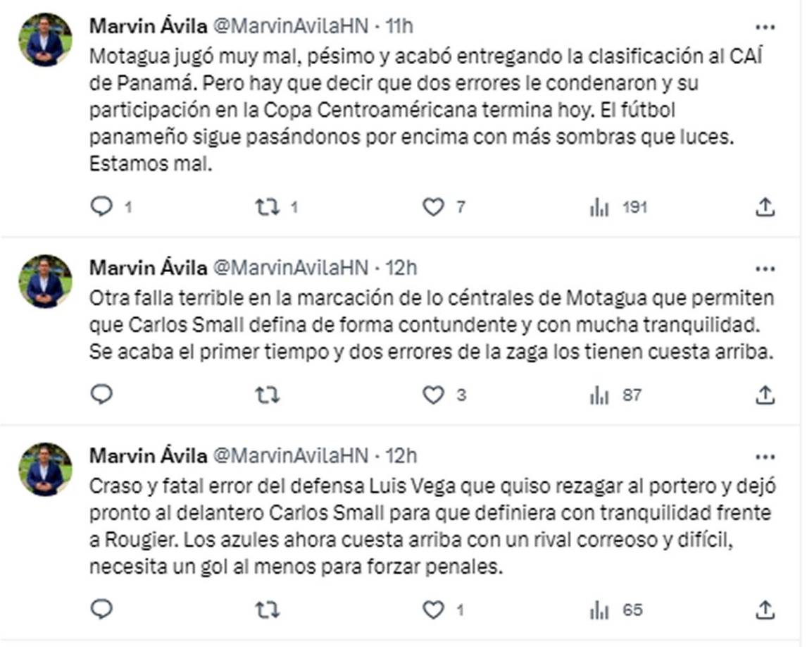 El periodista Marvin Ávila dijo que Motagua le “acabó entregando la clasificación al CAI”. Y no tiene dudas: “El fútbol panameño sigue pasándonos por encima con más sombras que luces. Estamos mal”.