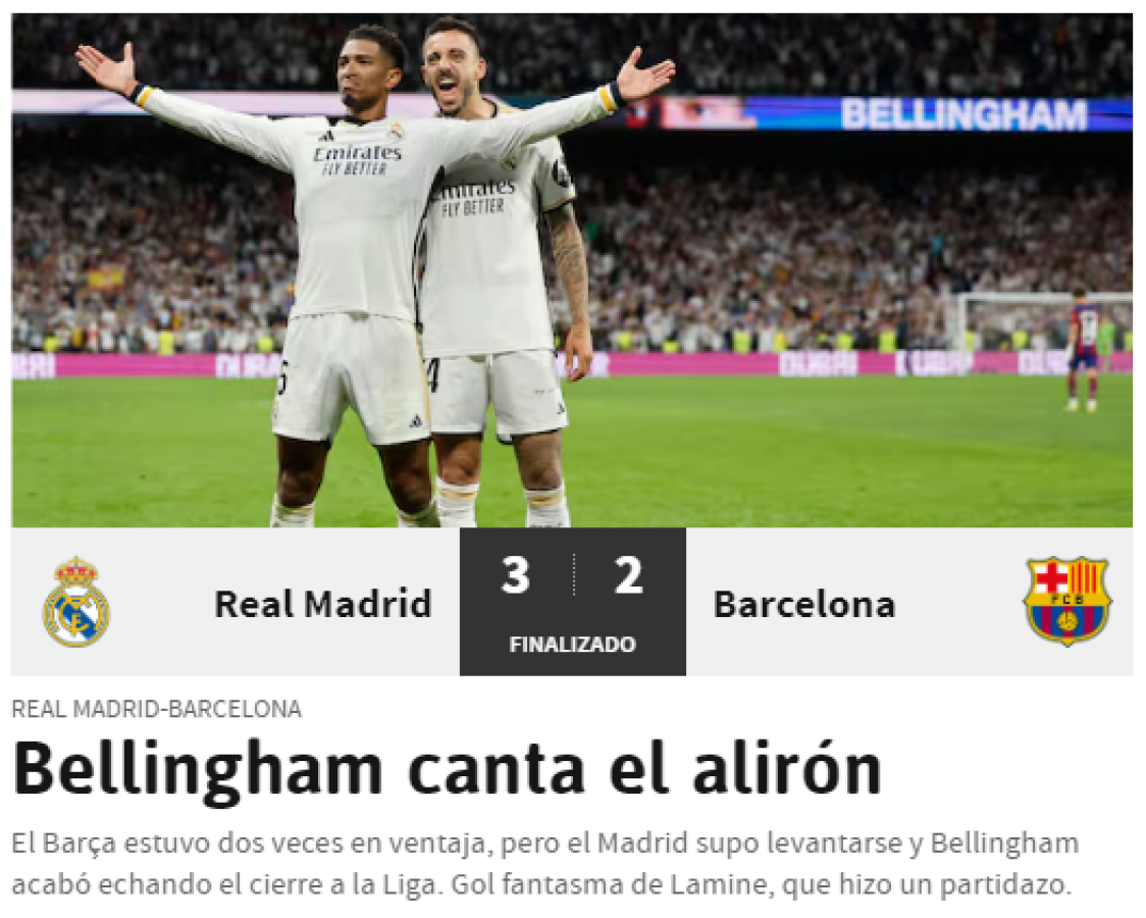 ”Bellingham canta el alirón”, señala el Diario AS.
