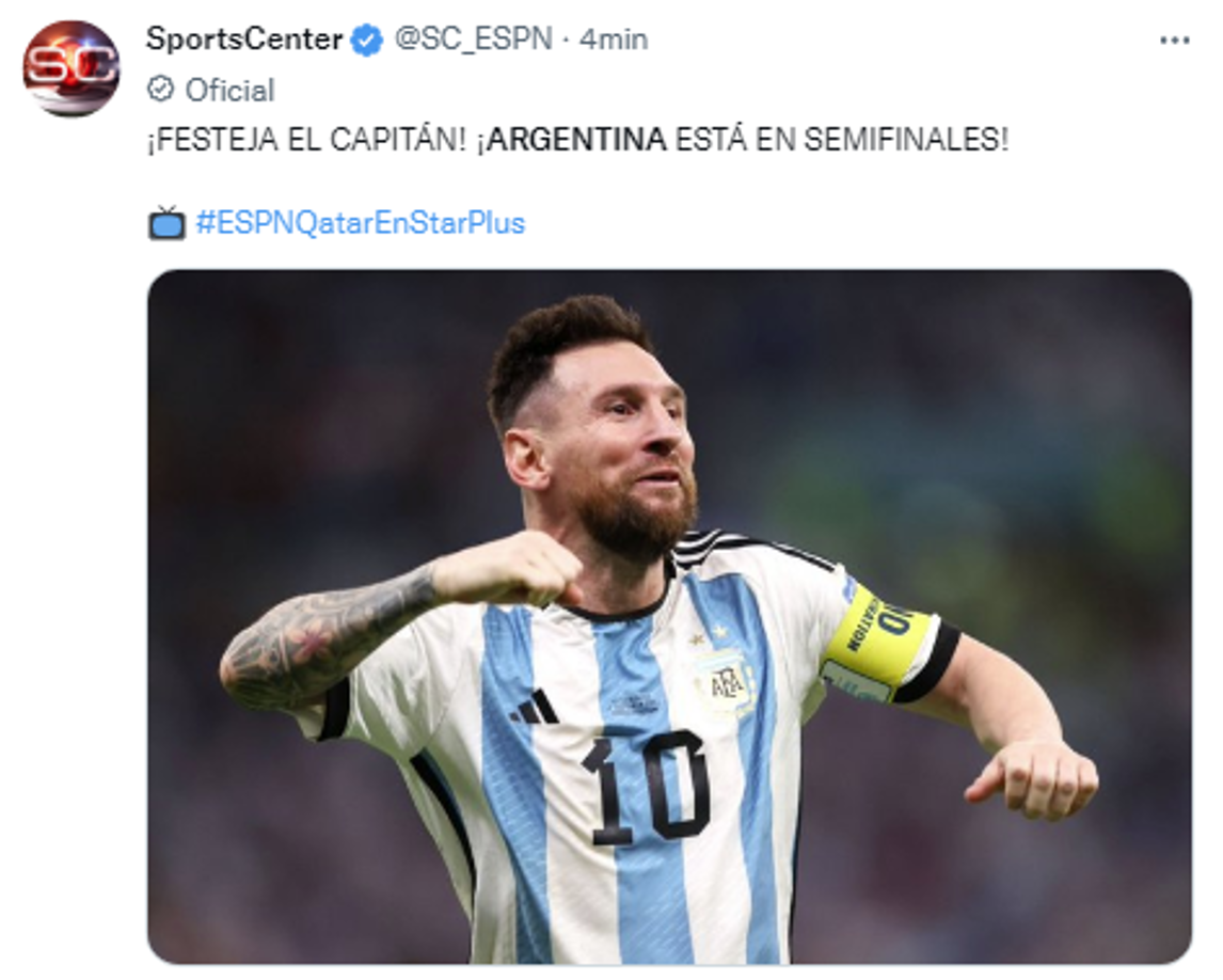 Y Sports Center resaltó a Messi en su publicación.