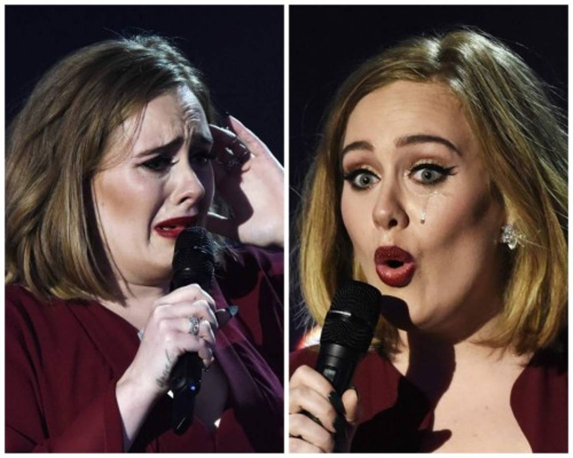 La cantante británica no pudo contener sus lágrimas en los Brit Awards 2016.