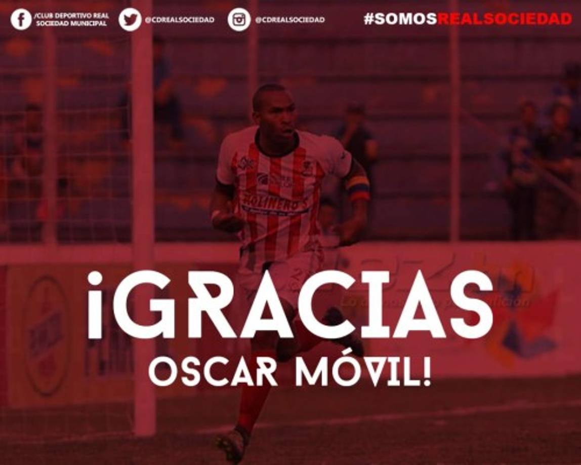 Óscar Móvil: El delantero colombiano fue dado de baja por la Real Sociedad de Tocoa. Solamente estuvo seis meses con el cuadro aceitero.