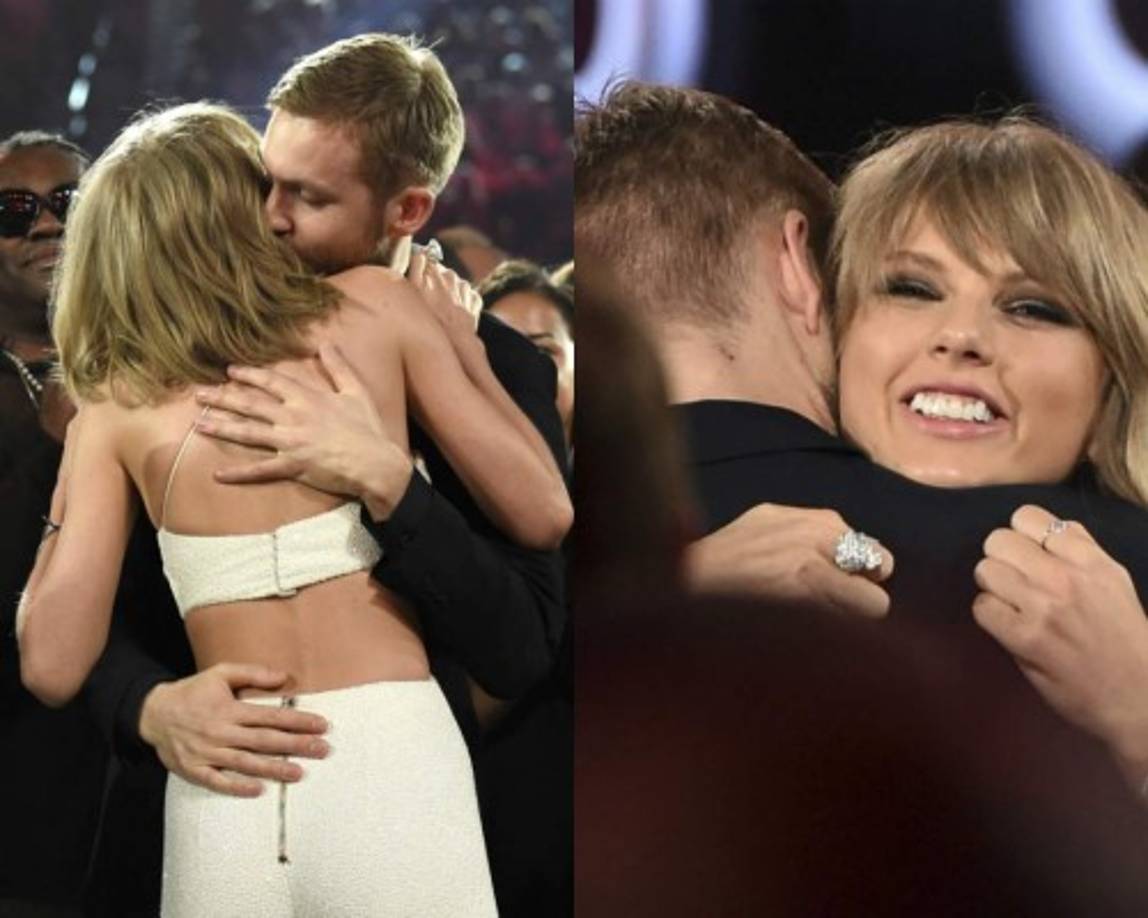 Calvin Harris abraza a su novia la cantante Taylor Swift.