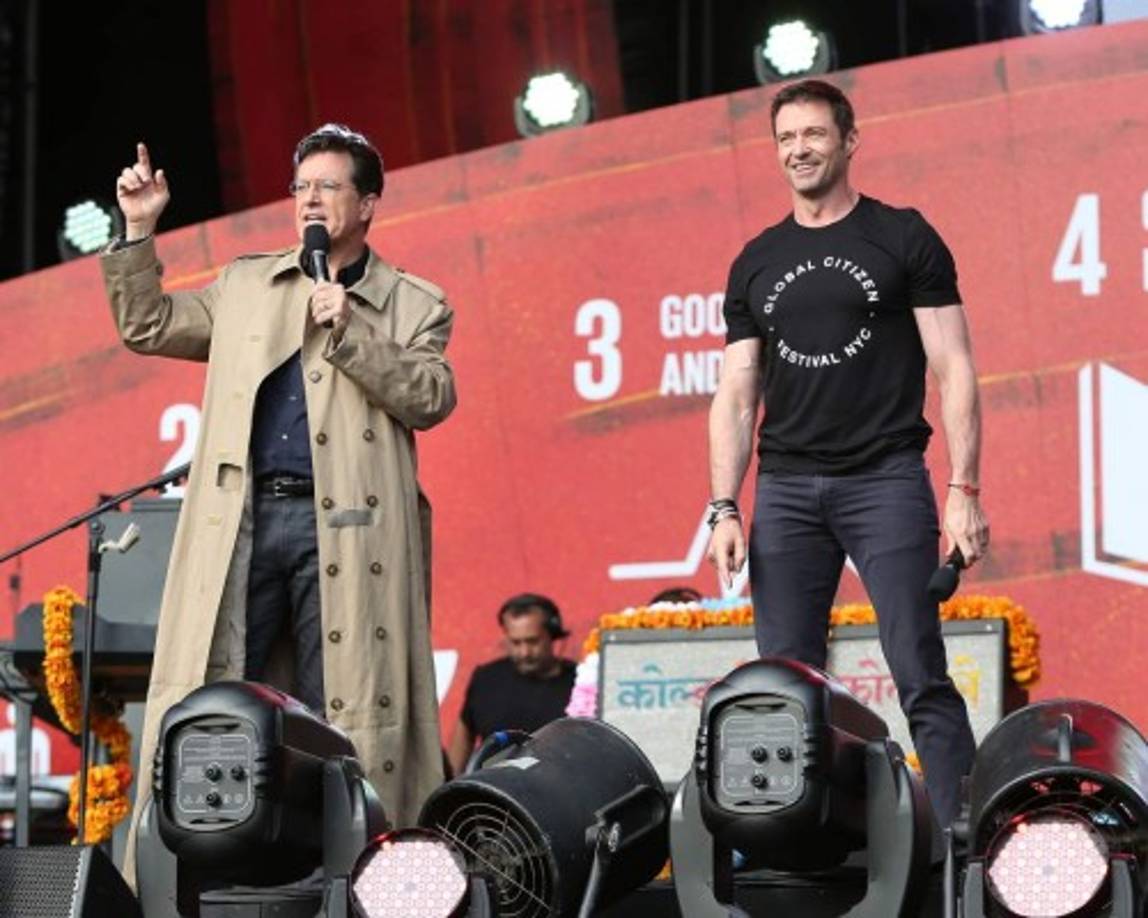 Hugh Jackman y Stephen Colbert.