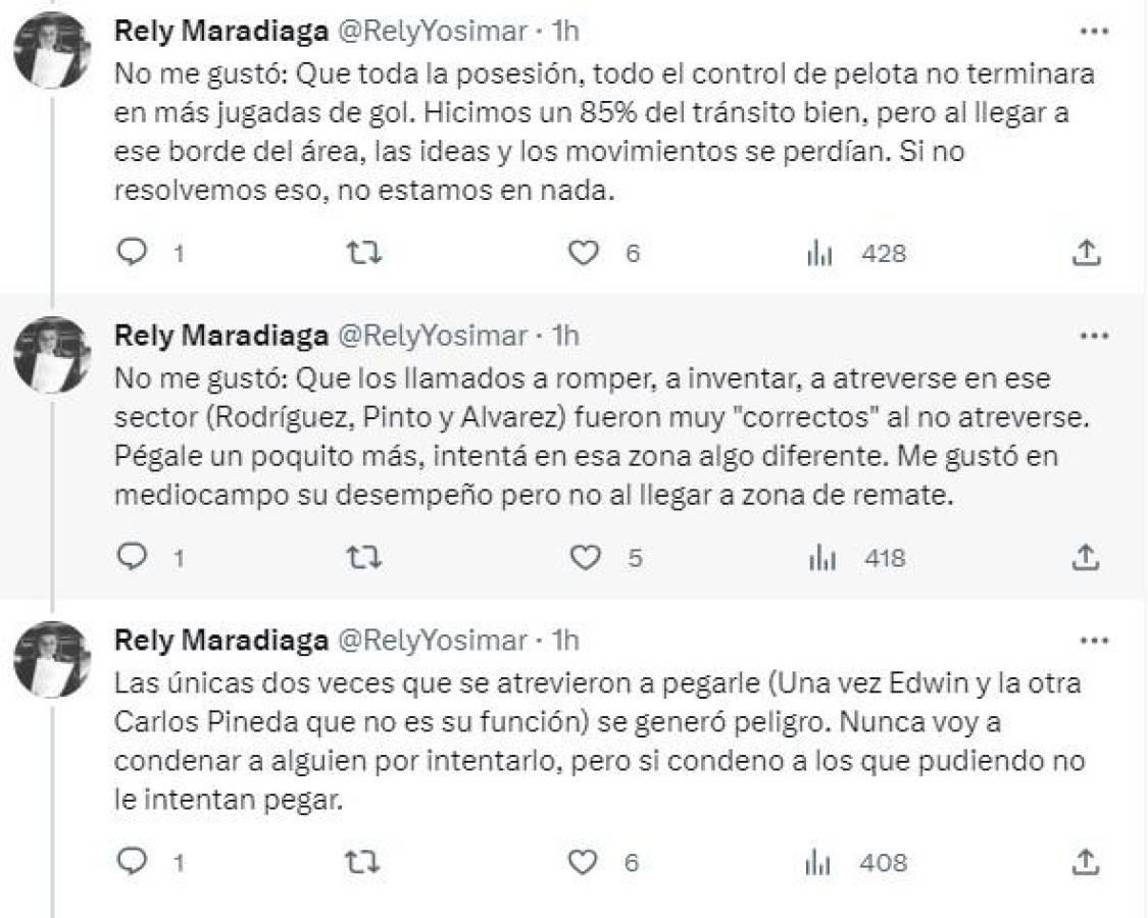 Rely Maradiaga: “No me gustó que toda la posesión, todo el control de la pelota no terminara en más jugadas de gol”.