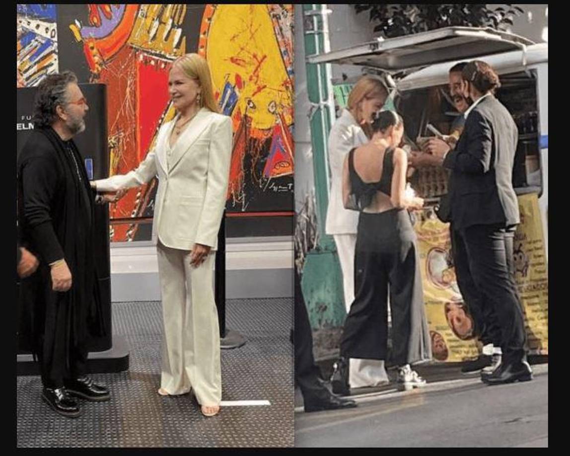 En otra imagen se ve a la ganadora del Oscar intercambiar unas palabras con el cantante Mijares, exesposo de Lucero.