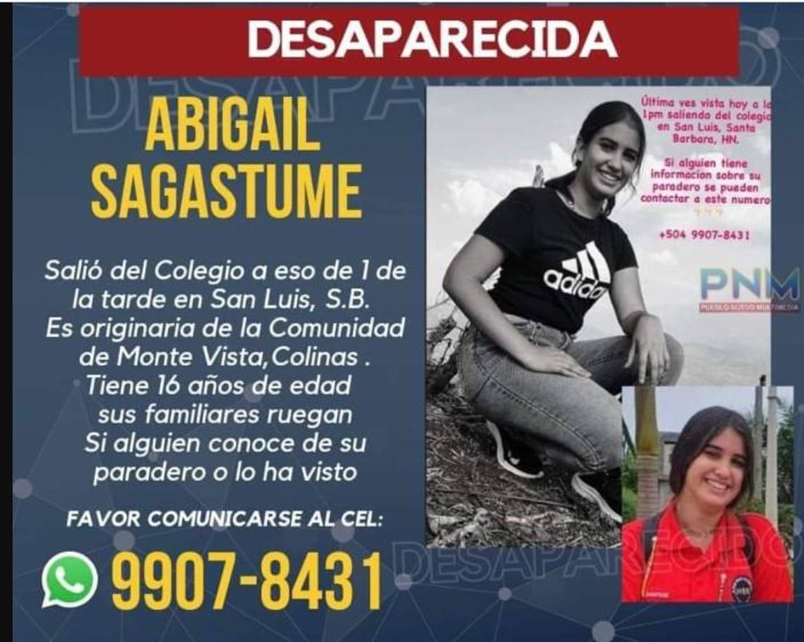 Hellen Abigail desapareció desde el sábado 22 de abril en San Luis, Santa Bárbara.