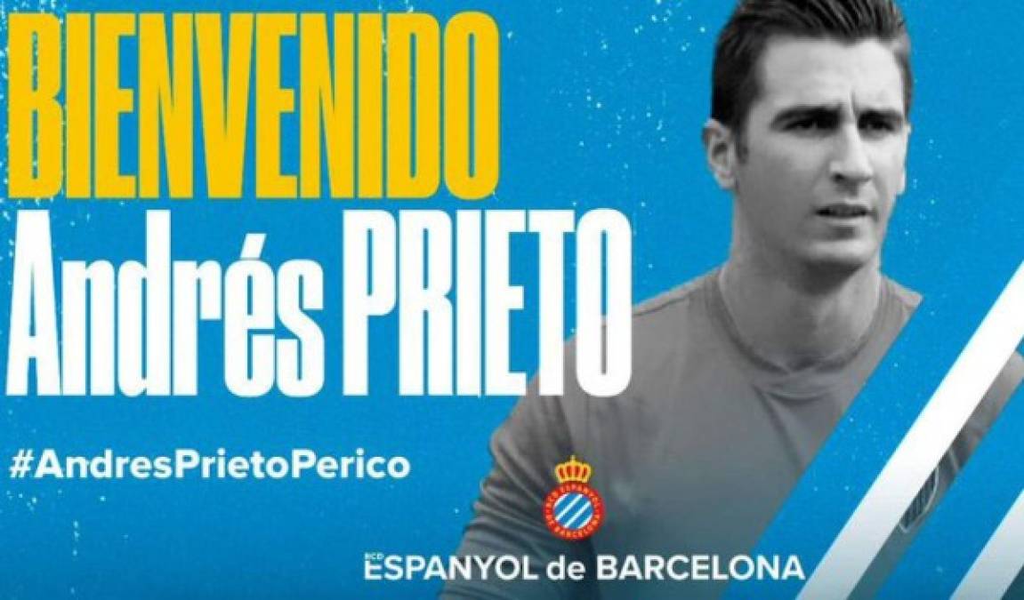 El portero Andrés Prieto se ha convertido en el cuarto fichaje del Espanyol 2019-20. Llega a coste cero después de haberse desvinculado del Leganés y ficha por dos años más uno opcional.