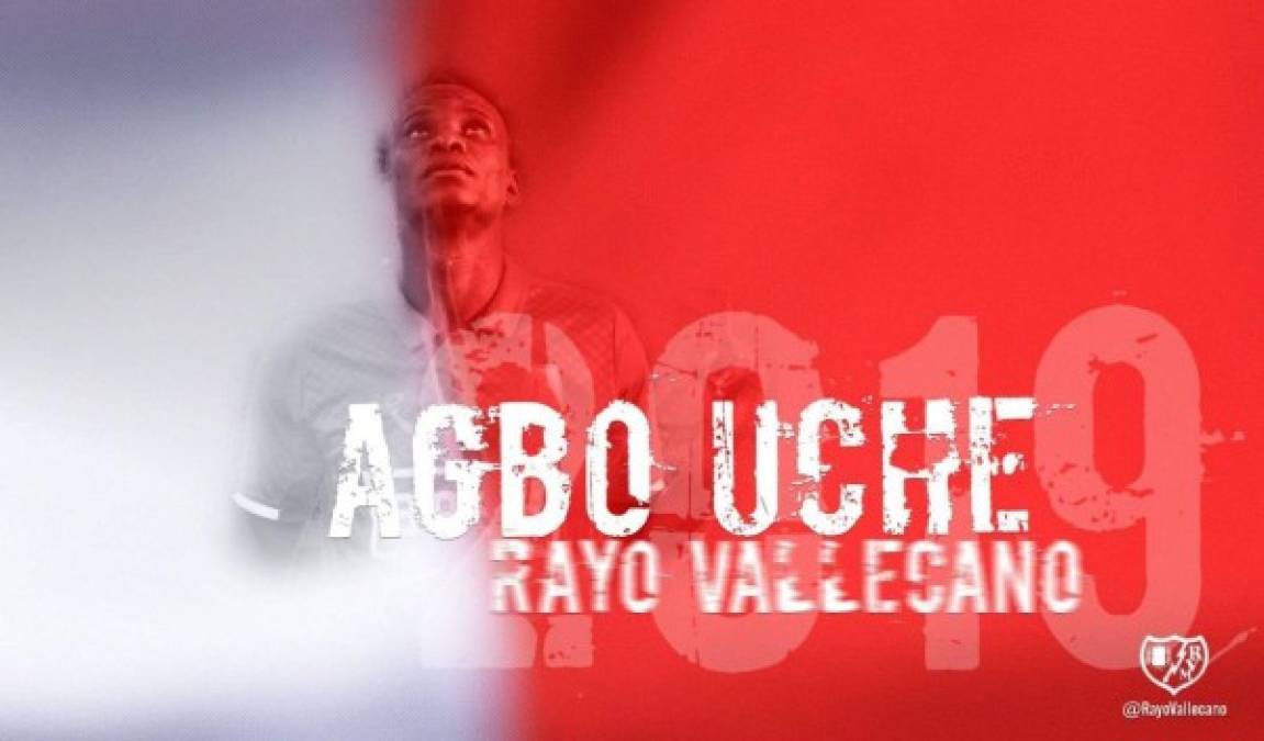 Agbo Uche, mediocentro defensivo nigeriano, es nuevo jugador del Rayo Vallecano de la Liga Española. Llega procedente del Standard de Lieja.