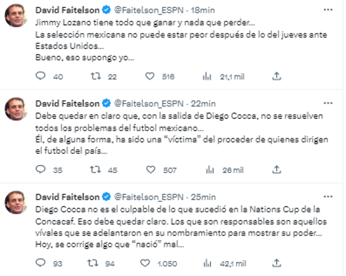 El periodista de ESPN no se guardó nada: “Debe quedar en claro que, con la salida de Diego Cocca, no se resuelven todos los problemas del fútbol mexicano...“Hoy, se corrige algo que nació mal”, cerró.