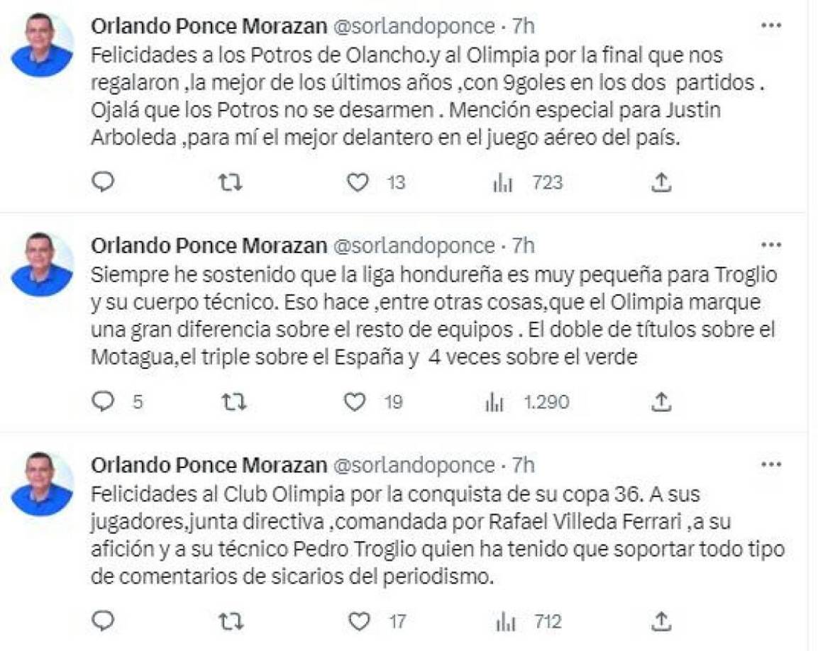 El periodista Orlando Ponce dejó contundentes palabras y en uno de ellos señaló que la “Liga hondureña es muy pequeña para Troglio.”