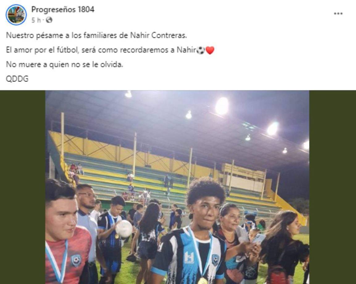 En las redes sociales se pueden leer diversos mensajes lamentando la muerte de Nahir, un chico que era bien querido en la ciudad de El Progreso. 
