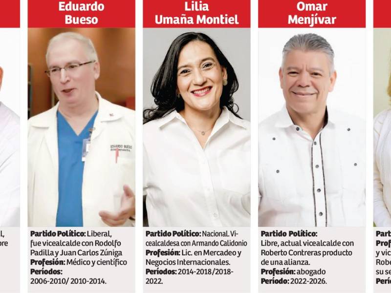 Los cinco vicealcaldes que ha tenido San Pedro Sula desde 2002.