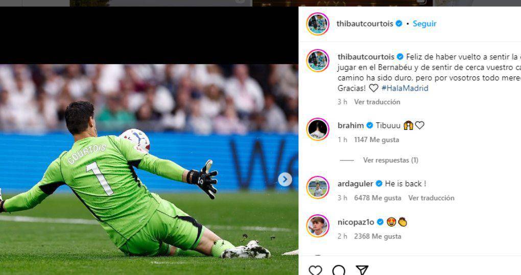 Courtois volvió a las canchas tras varios meses de baja y no ocultó su emoción tras el título .