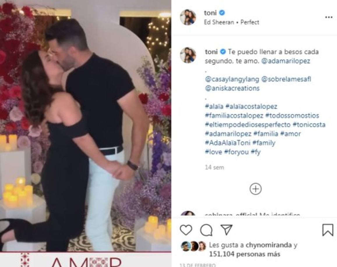 'Te puedo llenar a besos cada segundo, te amo. @adamarilopez”, comentó Toni Costa en esta publicación.
