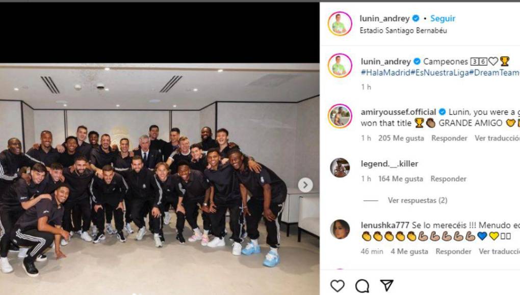 EL portero ucraniano Lunin compartió fotografías en el interior de los vestuarios del Real Madrid.