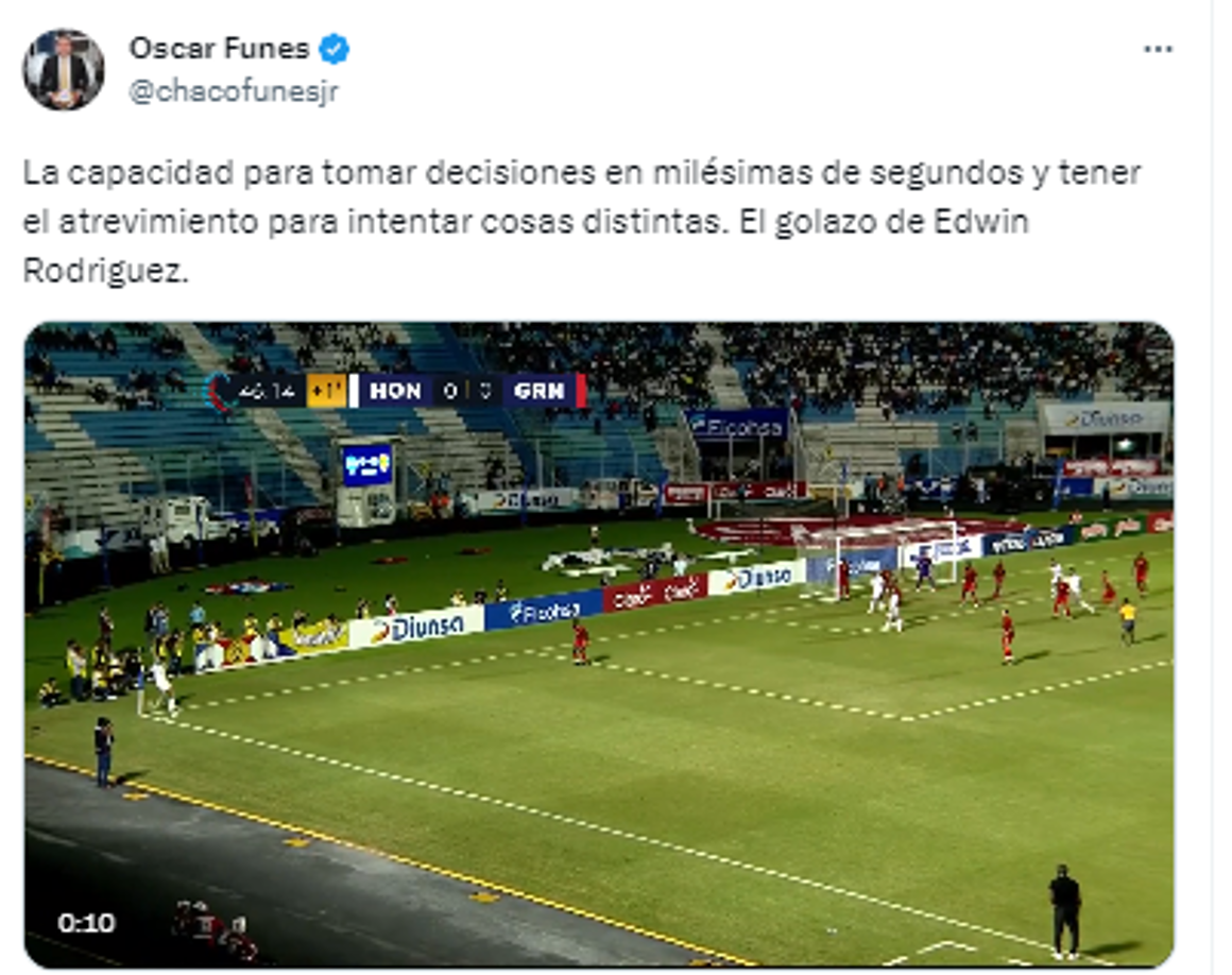 Y esto dijo sobre el golazo de Edwin: “La capacidad para tomar decisiones en milésimas de segundos y tener el atrevimiento para intentar cosas distintas. El golazo de Edwin Rodriguez”.