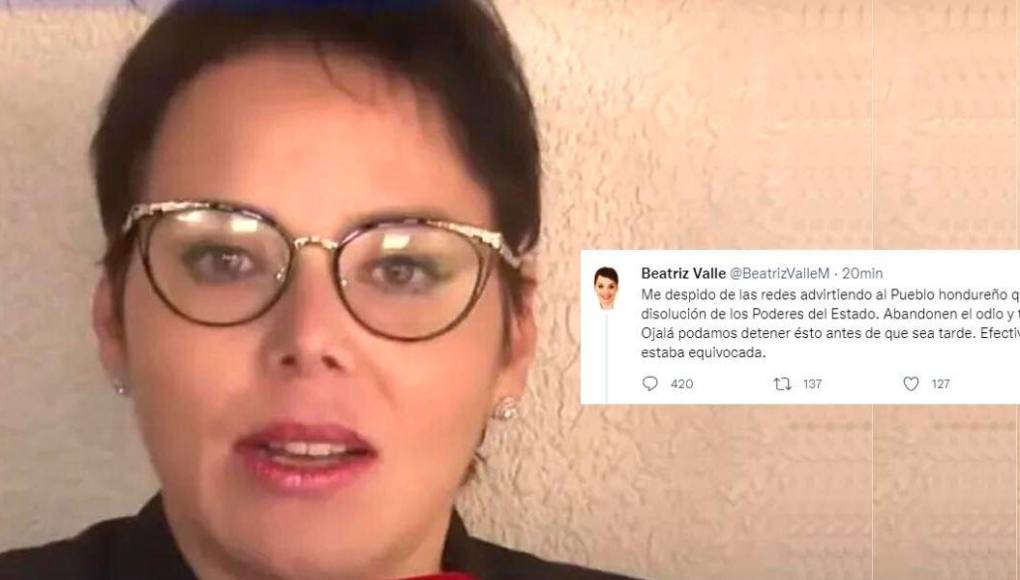 Beatriz Valle se “despide” de redes sociales y lanza advertencia a Xiomara Castro y Manuel Zelaya