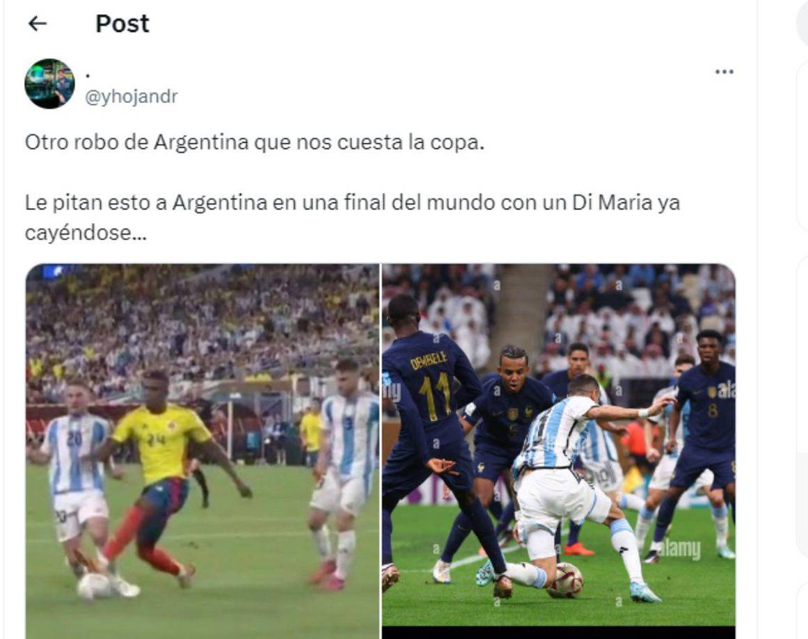 Los colombianos reaccionaron indignados ya que señalan que hay dos penales que no les pitaron en la final de Copa América 2024. 