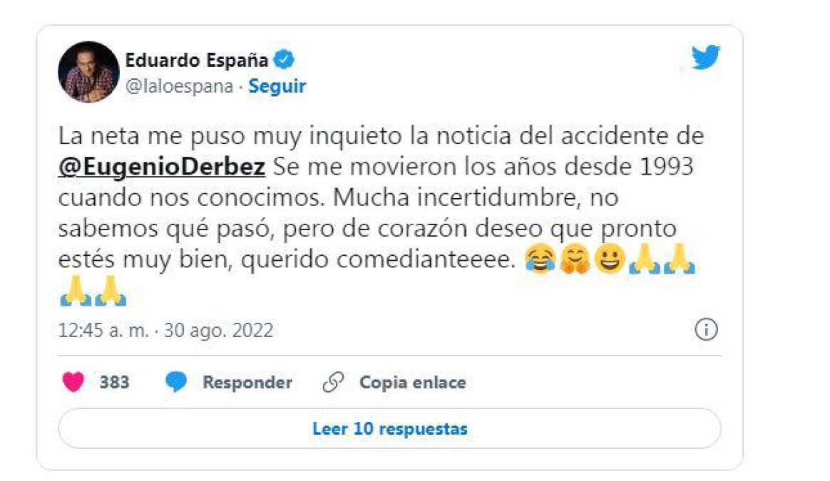 Famosos muestran su apoyo a Eugenio Derbez tras sufrir grave accidente