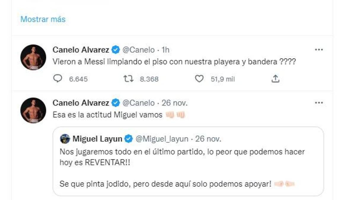 Canelo puso: “Vieron a Messi limpiando el piso con nuestra playera y bandera...”.