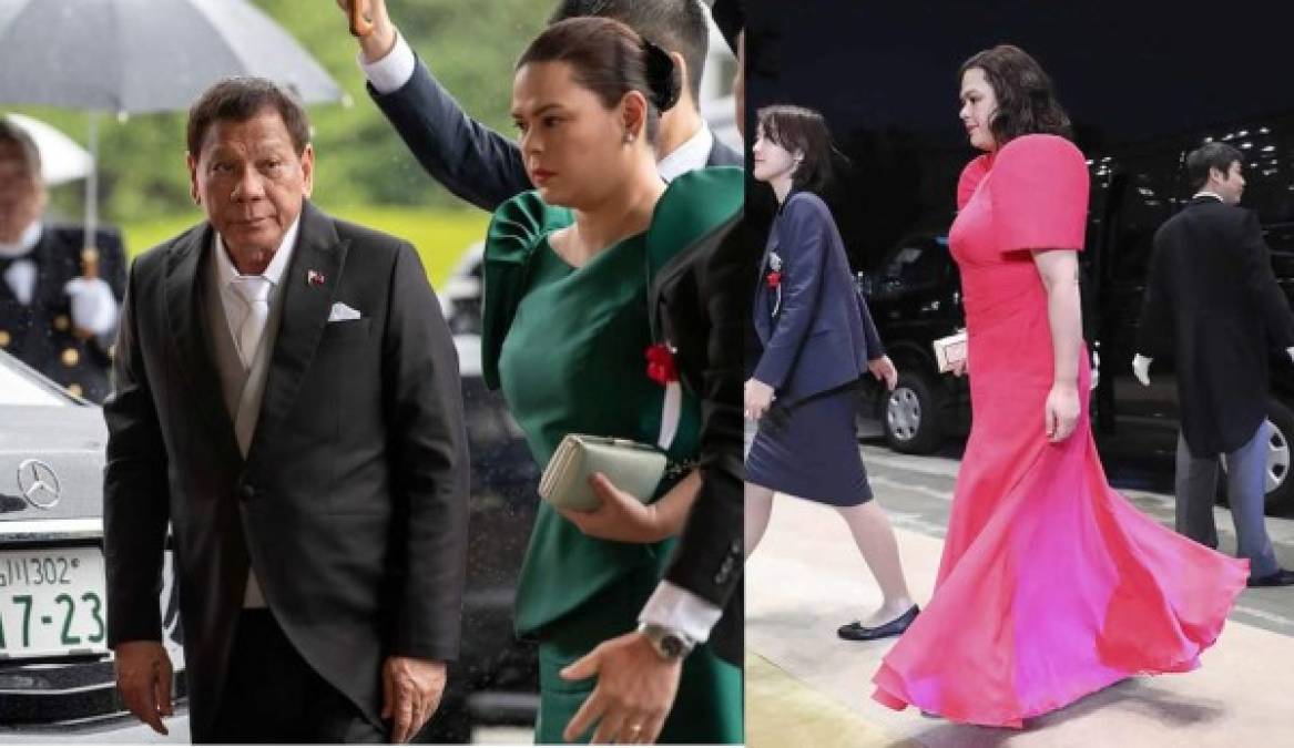 Otro mandatario que entre los invitados fue el presidente de Filipinas, Rodrigo Duterte, quien llegó acompañado de su esposa, Homeylet Avanceña, quien llamó la atención los atuendos seleccionados. Para la cena la primera dama ha apostado por el fucsia en un impresionante vestido con manga corta abullonada, mismo estilo usado durante la ceremonia llevada a cabo en la mañana.