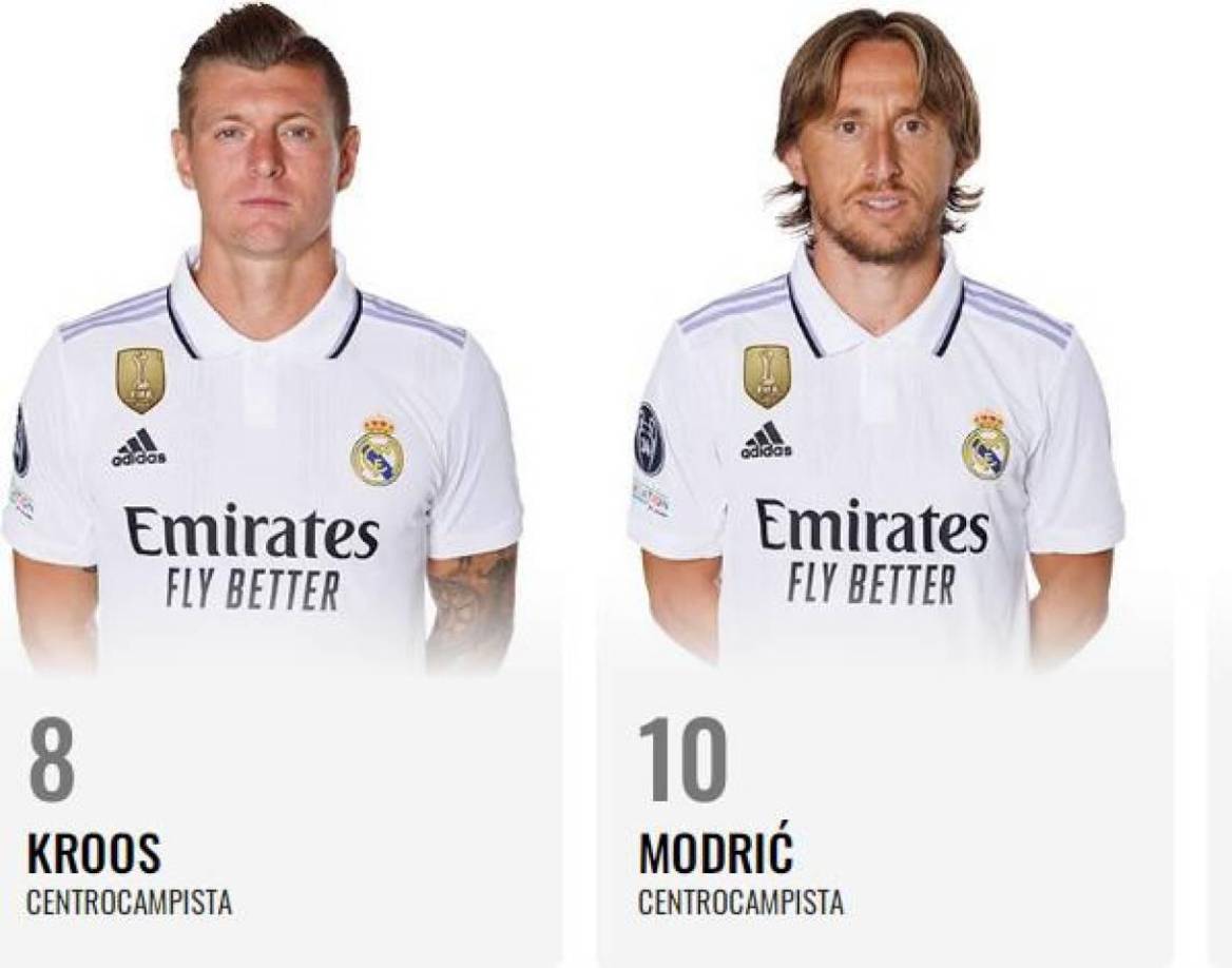 Los experimentados Toni Kroos y Luka Modric seguirán con sus dorsales “8” y “10”.