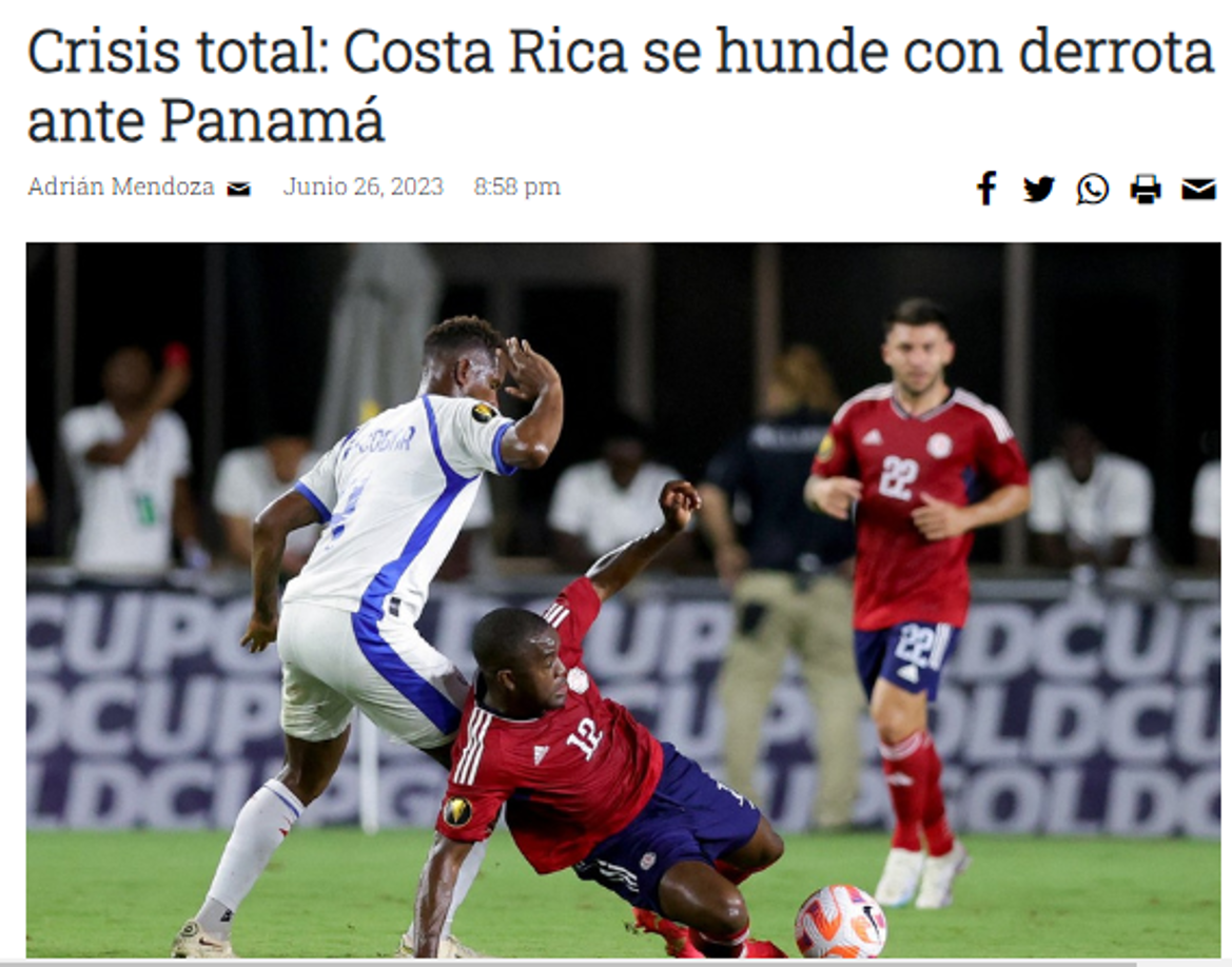 CRHOY.COM: “Crisis total: Costa Rica se hunde con derrota ante Panamá”.