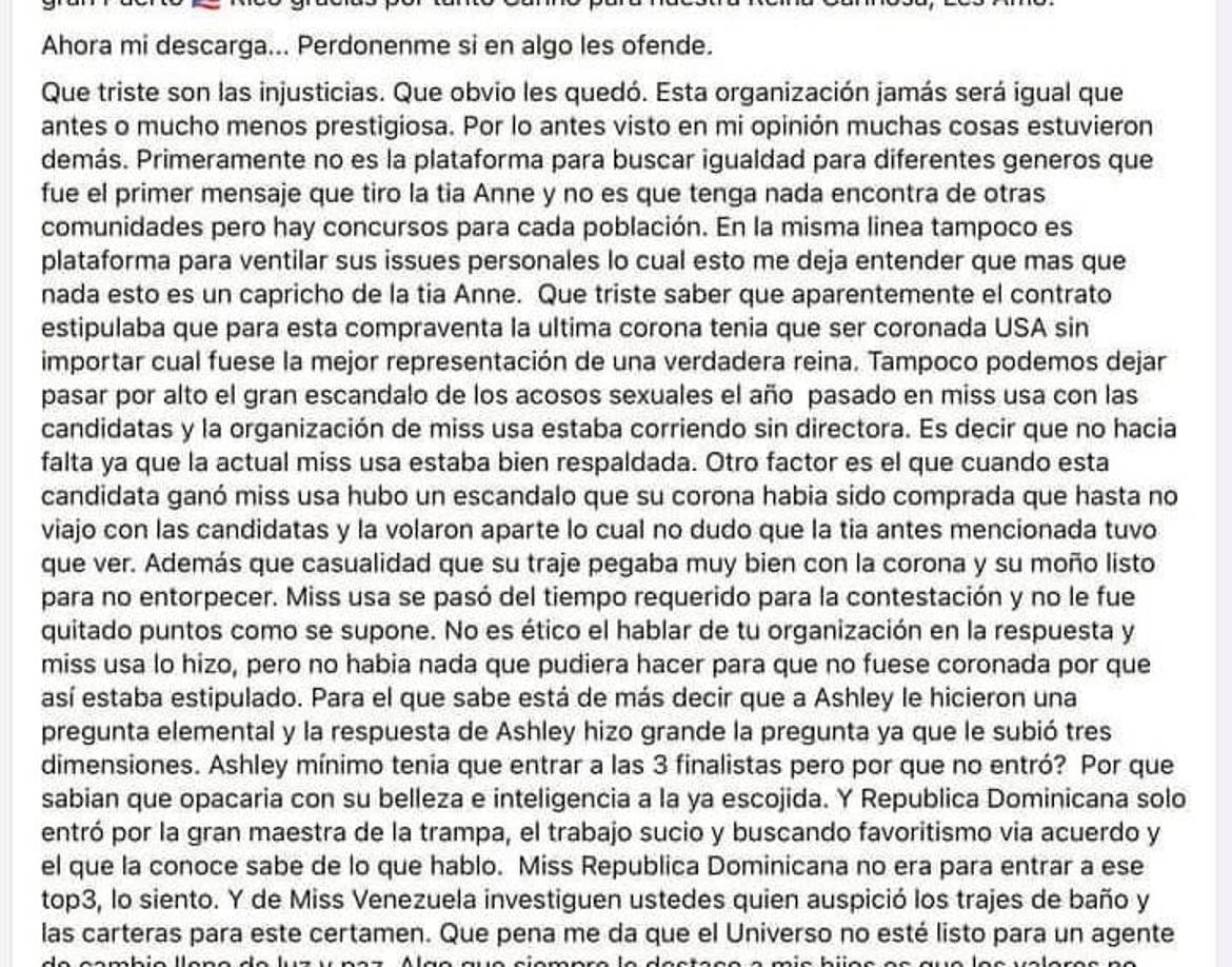Captura de pantalla tomada por un periodista puertorriqueño en el perfil de Arline Cariño antes de que esta lo eliminara.