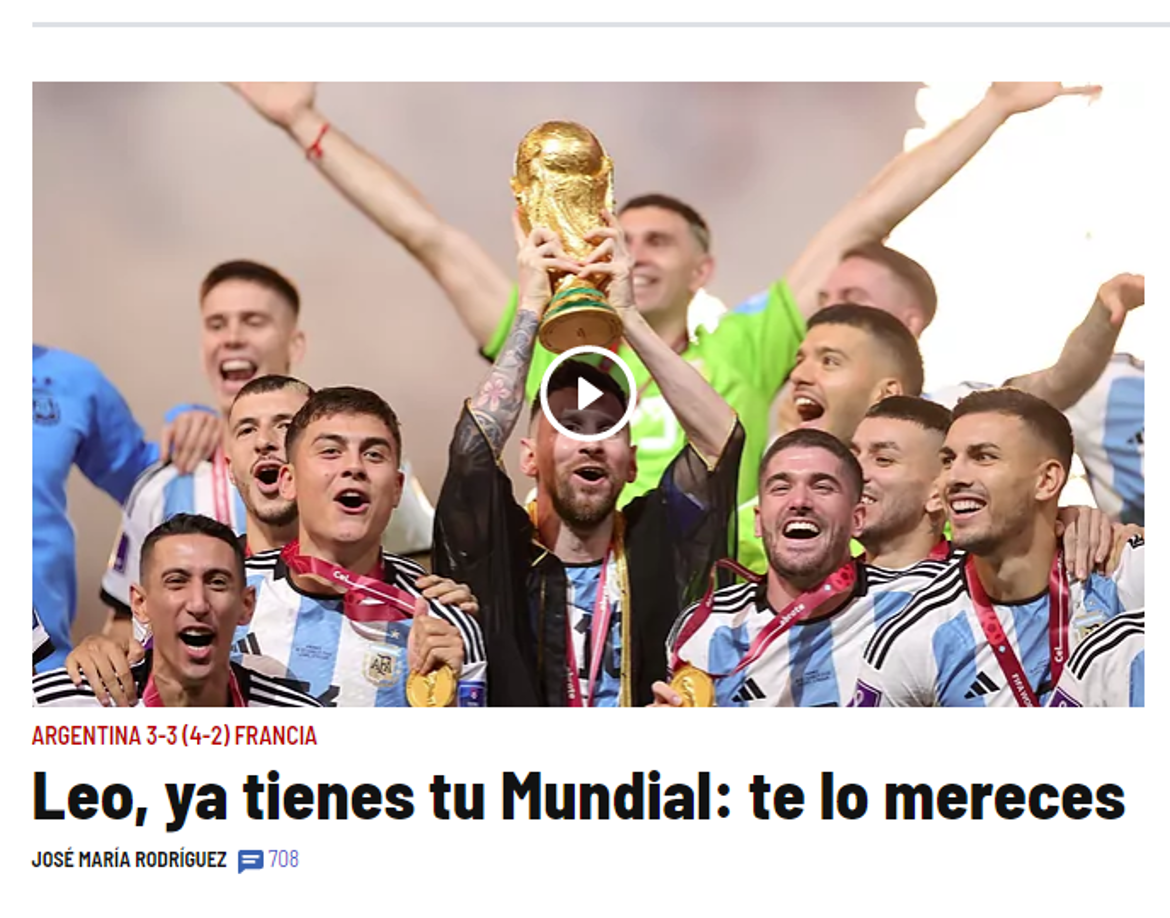 Diario Marca de España: “Leo, ya tienes tu Mundial: te lo mereces”