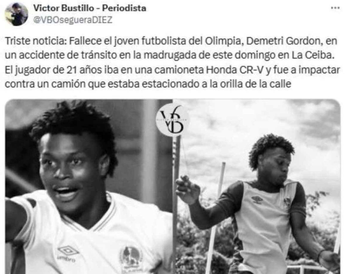 Victor Bustillo, periodista de Diario Diez, publicó sobre el deceso de Demetri Gordon, quien impactó contra un camión que estaba estacionado en la orilla de la carretera.
