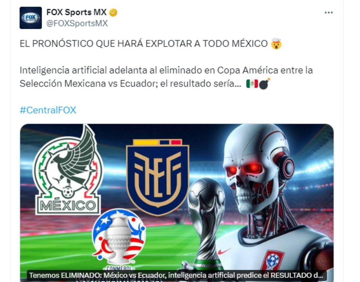 En FOX Sports se cuestionó a la inteligencia artificial ‘Chat GPT’ sobre el posible resultado del México-Ecuador por la fecha 3 de la Copa América y esta fue su predicción.