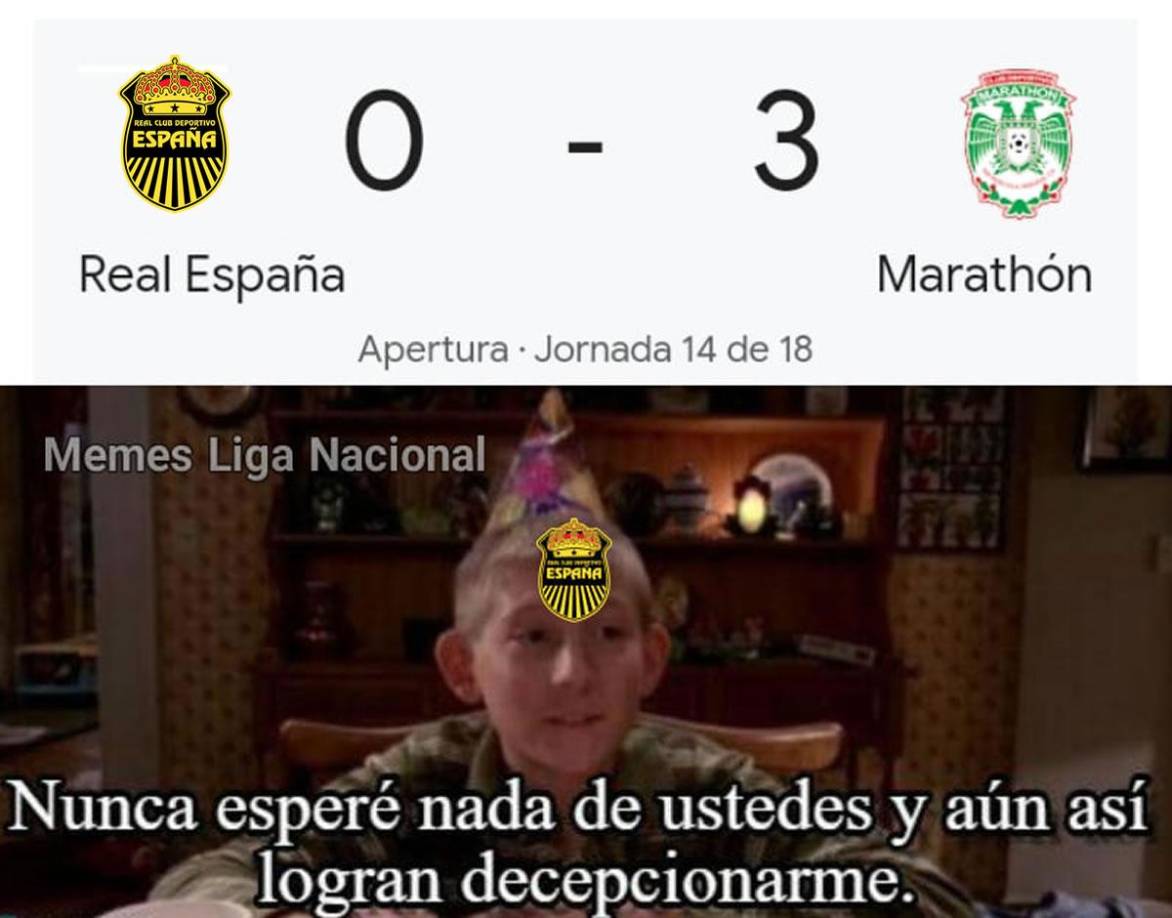 Los mejores memes que dejó la goleada que le metió el Marathón (0-3) al Real España en el derbi sampedrano por la jornada 14 del Torneo Apertura 2024 de la Liga Nacional de Honduras.