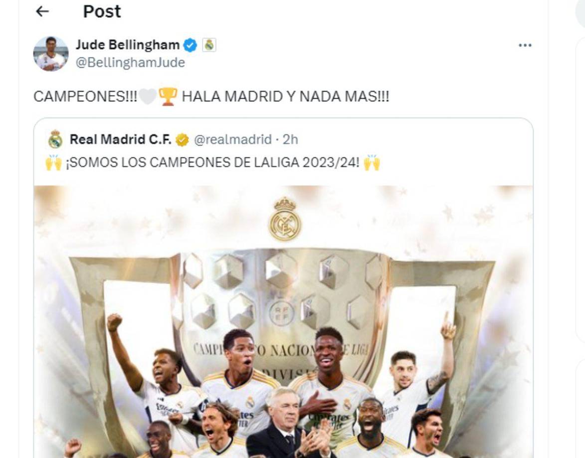 Jude Bellingham llegó para la presente campaña y destacó de principio a fin. El inglés dejó su mensaje en sus redes sociales. 