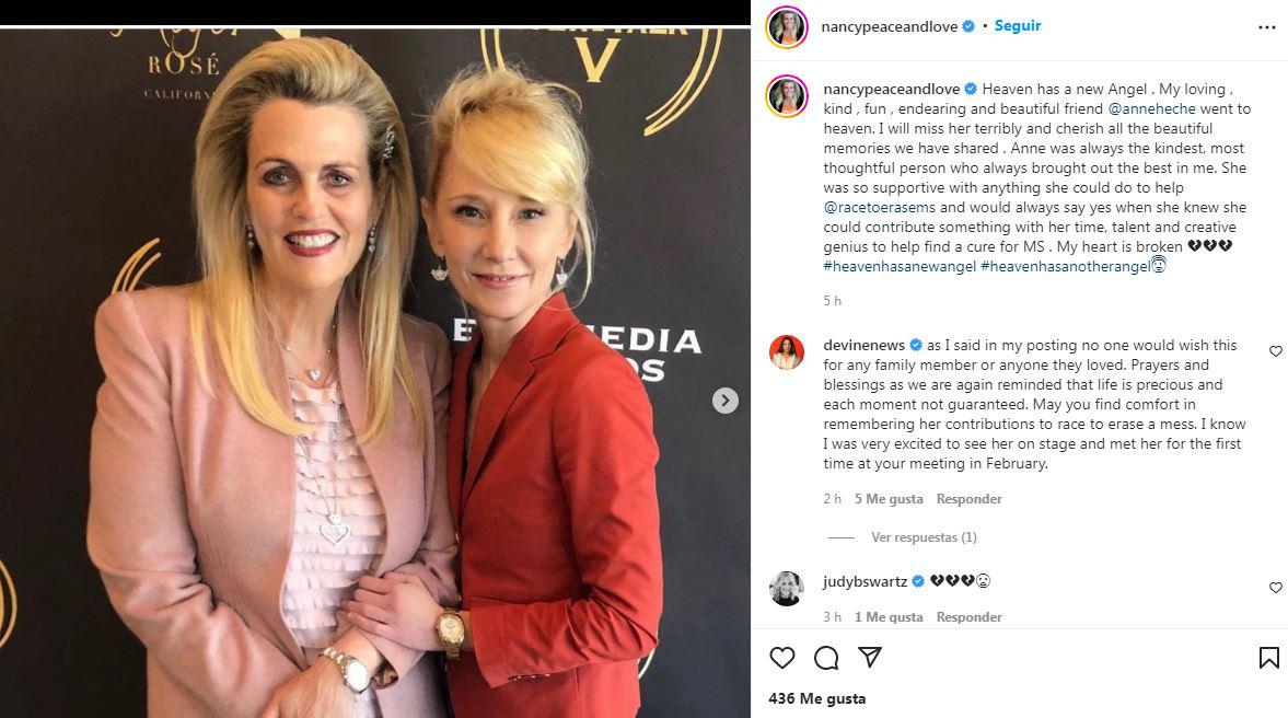 Nancy Davis, amiga de Anne Heche, confirmó la noticia de su fallecimiento.